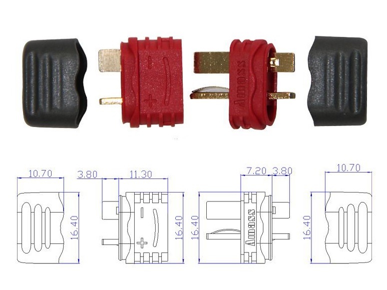 Amass T-Stecker / T-Plug Hochstrom Stecksystem mit Kabelschutz - 10 Paar – Bild 5