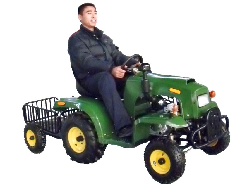 Mini-Traktor grün mit 110ccm 4-Taktmotor mit 4-Ganggetriebe und Anhänger – Bild 2