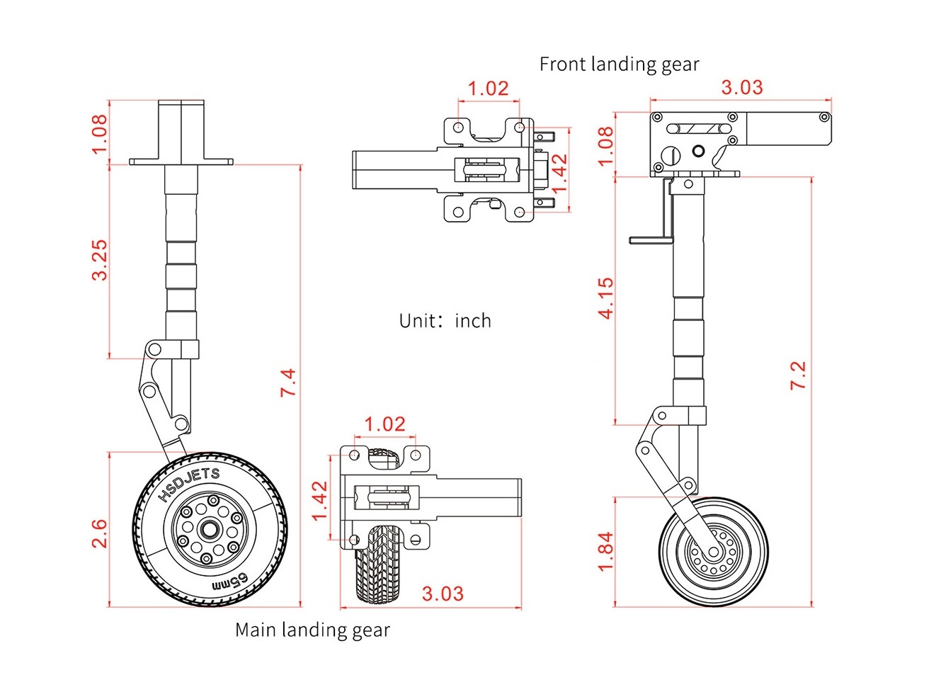 Hauptfahrwerks-Bein V4 mit Bremse Rechts, zu Super Viper, 105mm EDF, 1500mm, HSD – Bild 2