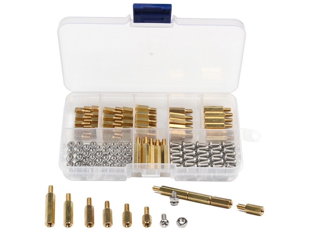 M3 Platinenschrauben, Muttern, Abstandshalter-Set - 180 Stk. in der Sortierbox