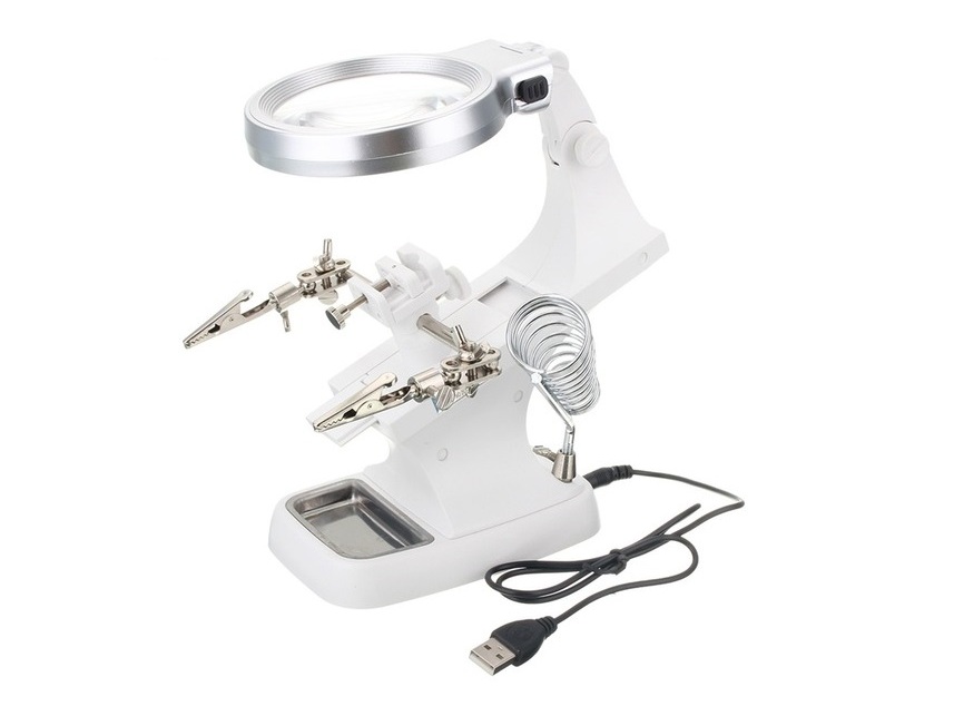 Helping Hand / Workstation, Multi Löthilfe - Halterung mit Lupe und LED Leuchte