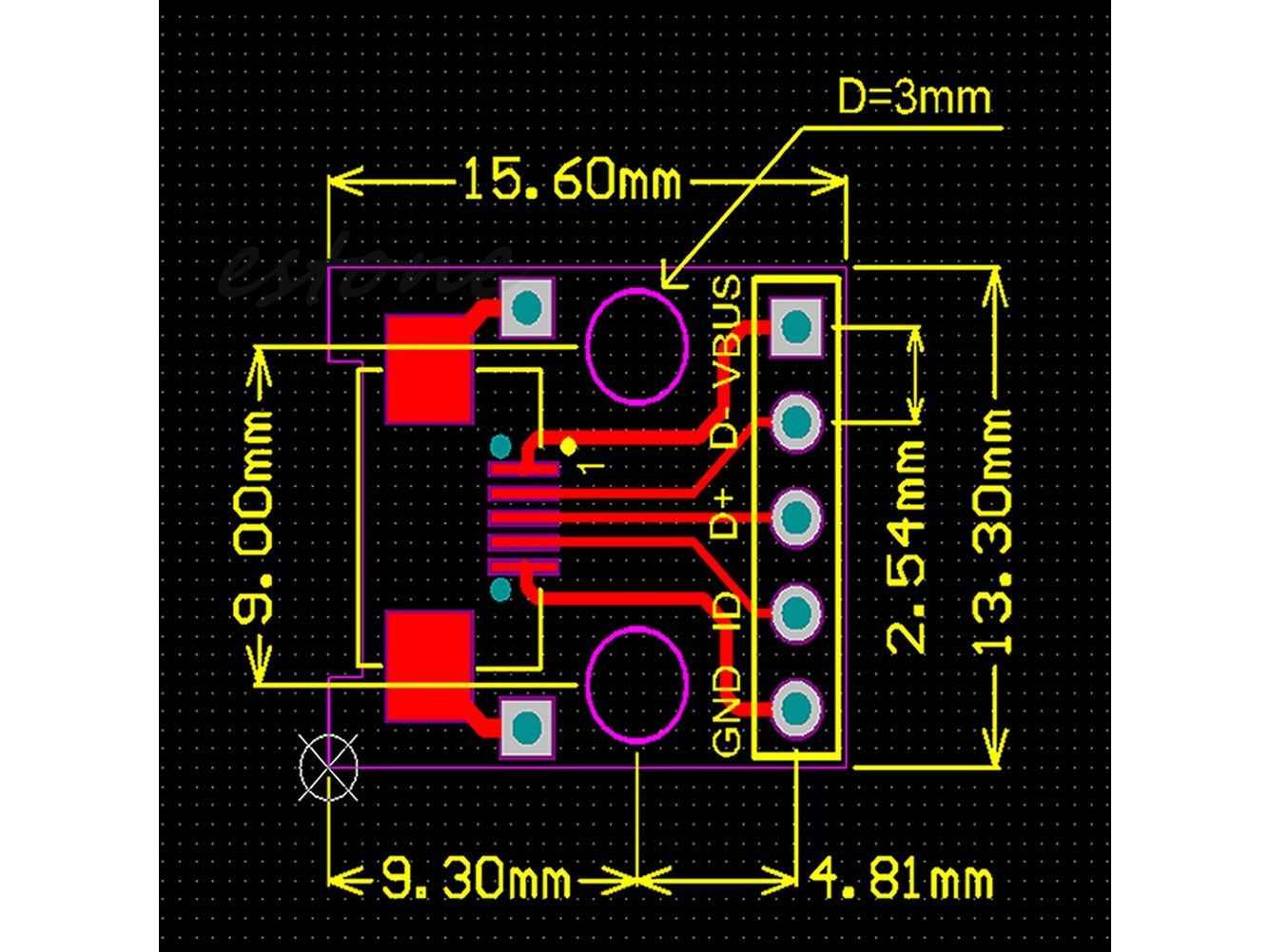 Micro USB-Platine Typ B, 5-Pin - 15.6 x 13.3mm – Bild 3