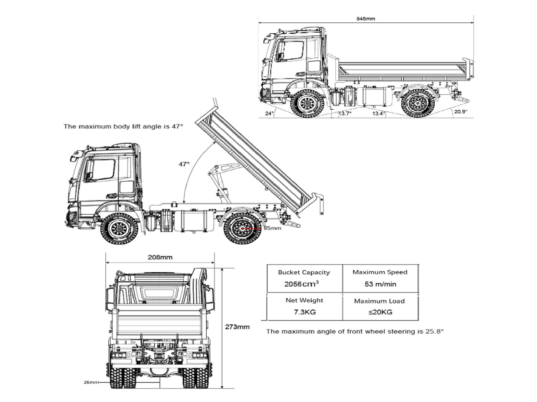 Huina Kabolite K3362 Hydraulik LKW Kipper 1:14 Rot RTR – Bild 5