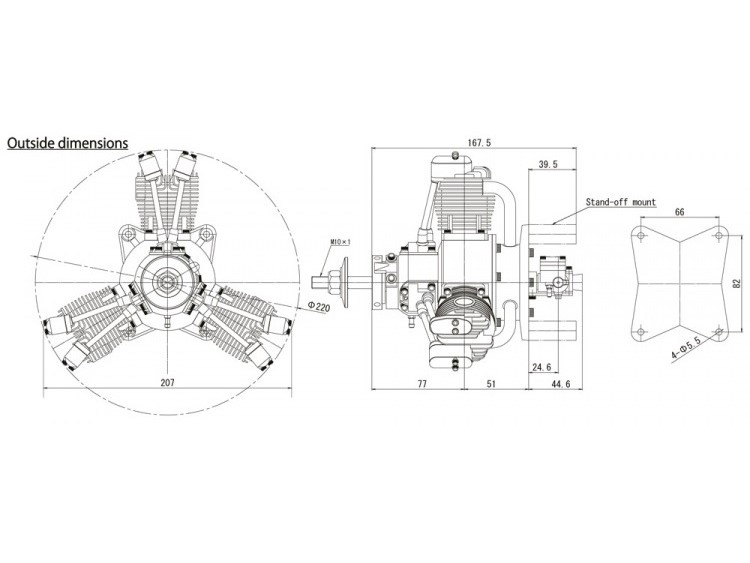 Saito FG-60R3 Benzinmotor / Sternmotor 60.32ccm – Bild 2