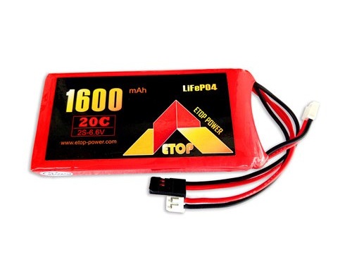 Etop LiFePo4 Akku 2S / 6.6V, 1600mAh - 20C, JST und JR Stecker