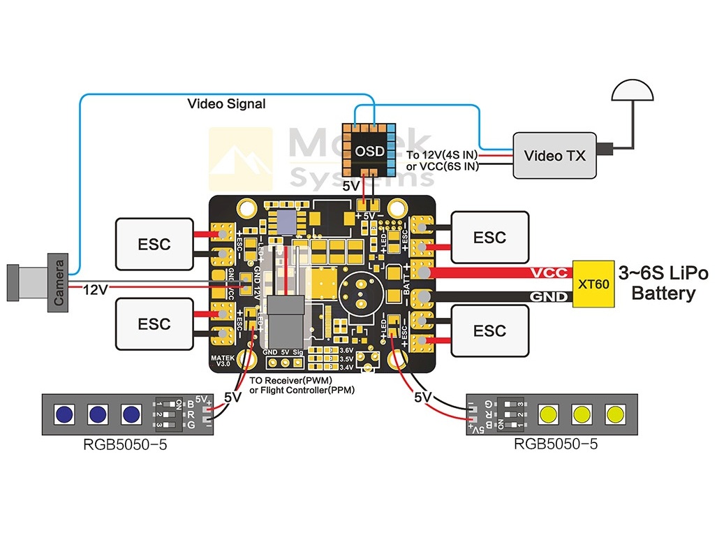 Matek PDB Verteilerplatine V3 - BEC 3A - 5V/12V - 5-in-1 HUB – Bild 5