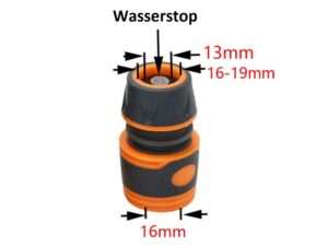 Schnellkupplung mit 13mm Schlauchanschluss und Wasserstop (Gardena)