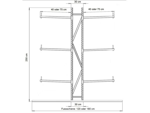 Leicht Kragarmregal Kragarmgestell 250x140x120cm Set A – Bild 2
