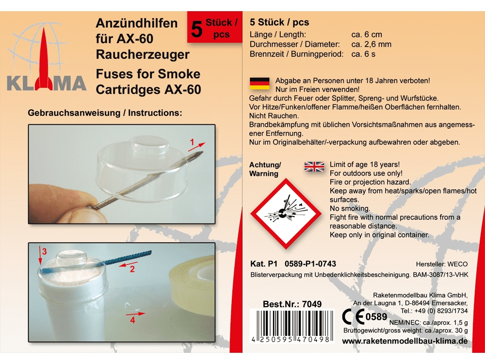 Anzündhilfen AX-60 - Rauchpatrone - 5er-Set – Bild 2