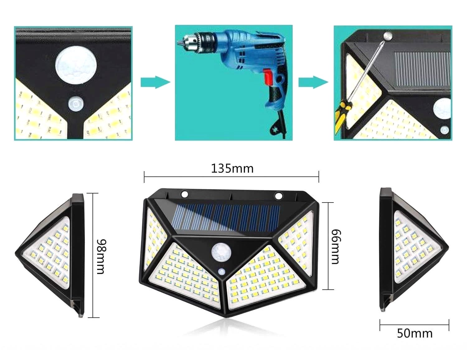 LED Solar Wandleuchte Wegbeleuchtung mit Bewegungsmelder 100LED – Bild 5