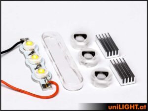 uniLIGHT 13mm ECO-Scheinwerfer für Gleitschirme, 3x6W - weiss + Wärmeleitkleber