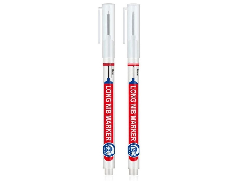 Bohrlochmarker - Permanent-Marker, extra lange Spitze - weiss - 2er-Set