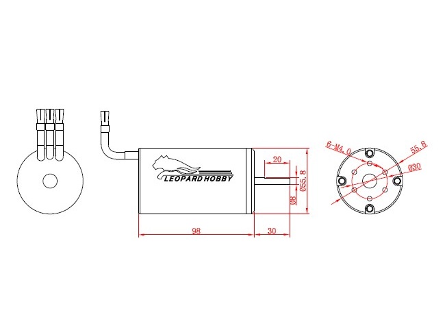 Leopard Brushless Inrunner Motor LBP5698 / 3Y 600KV, 6500Watt, 4-Pol – Bild 3