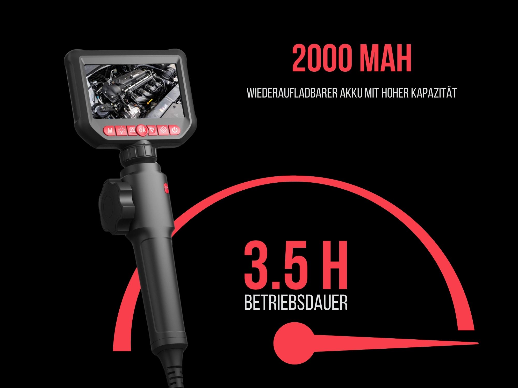 360° Gelenk-Endoskop - 8 mm Inspektionskamera mit integriertem 4.3'' HD Display – Bild 2