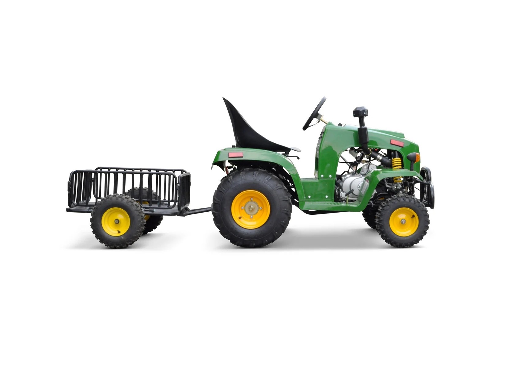 Mini-Traktor grün mit 110ccm 4-Taktmotor mit 4-Ganggetriebe und Anhänger – Bild 4
