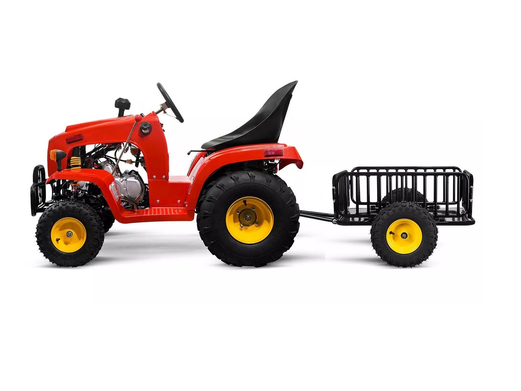 Mini-Traktor rot mit 110ccm 4-Taktmotor mit 4-Ganggetriebe und Anhänger – Bild 2