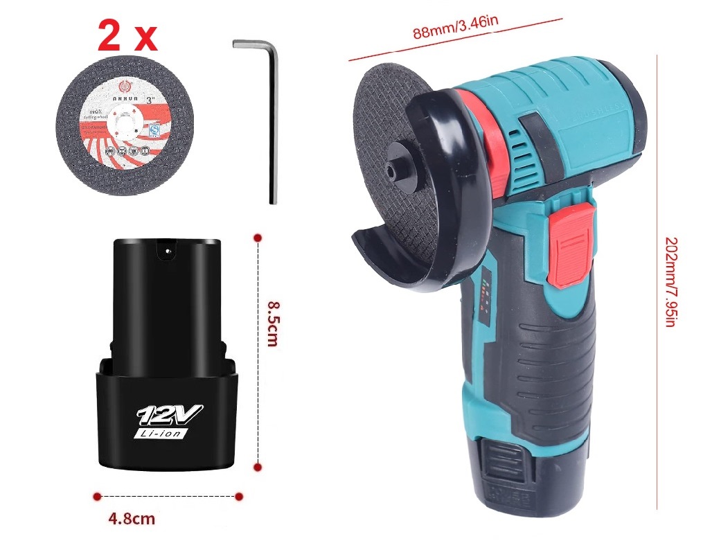 Mini Akku Winkelschleifer 12 Volt - Li-Ion Akku - Brushless – Bild 4