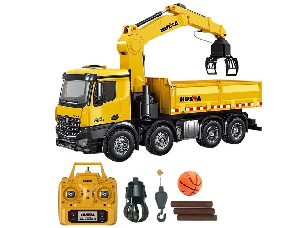 RC LKW / Truck - Lastwagen 4-Achs Kipper mit Kran 1:14 - Huina 1538