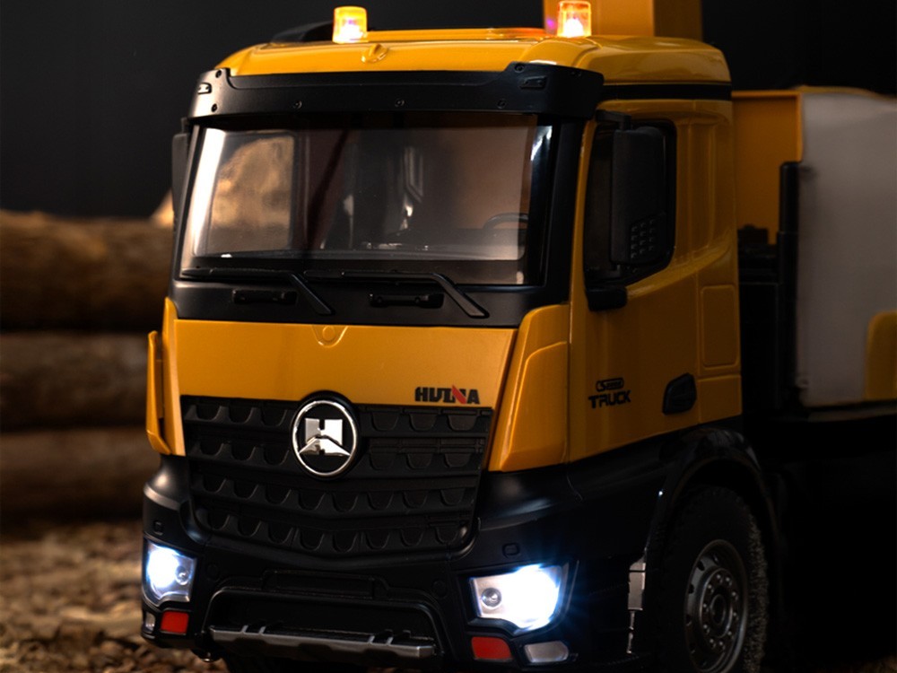 RC LKW / Truck - Lastwagen 4-Achs Kipper mit Kran 1:14 - Huina 1538 – Bild 3
