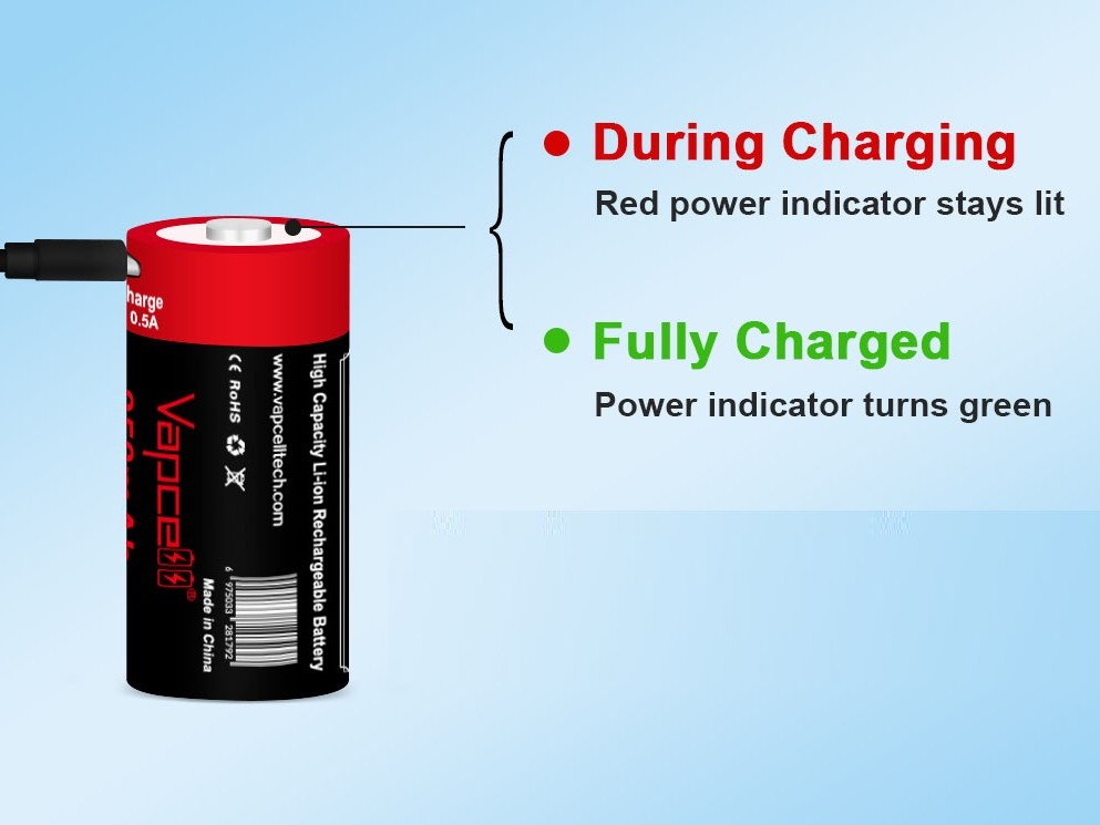 Vapcell Li-Ion Akku 16340 P1609B (CR123) 3.6V 950mAh - USB-C - 1 Stück – Bild 3