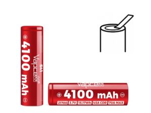 Vapcell Li-Ion Akku 21700 S41 3.7V 4100mAh 45A / 70A - mit Lötfahne - 2 er Set