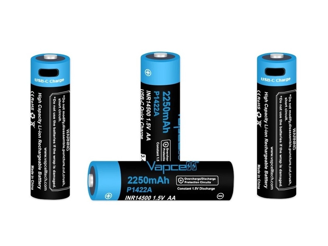 Vapcell Li-Ion Akku 14500 1.5V 2250mAh - USB-C - AA Batterie wiederaufladbar - 4er-Set – Bild 2