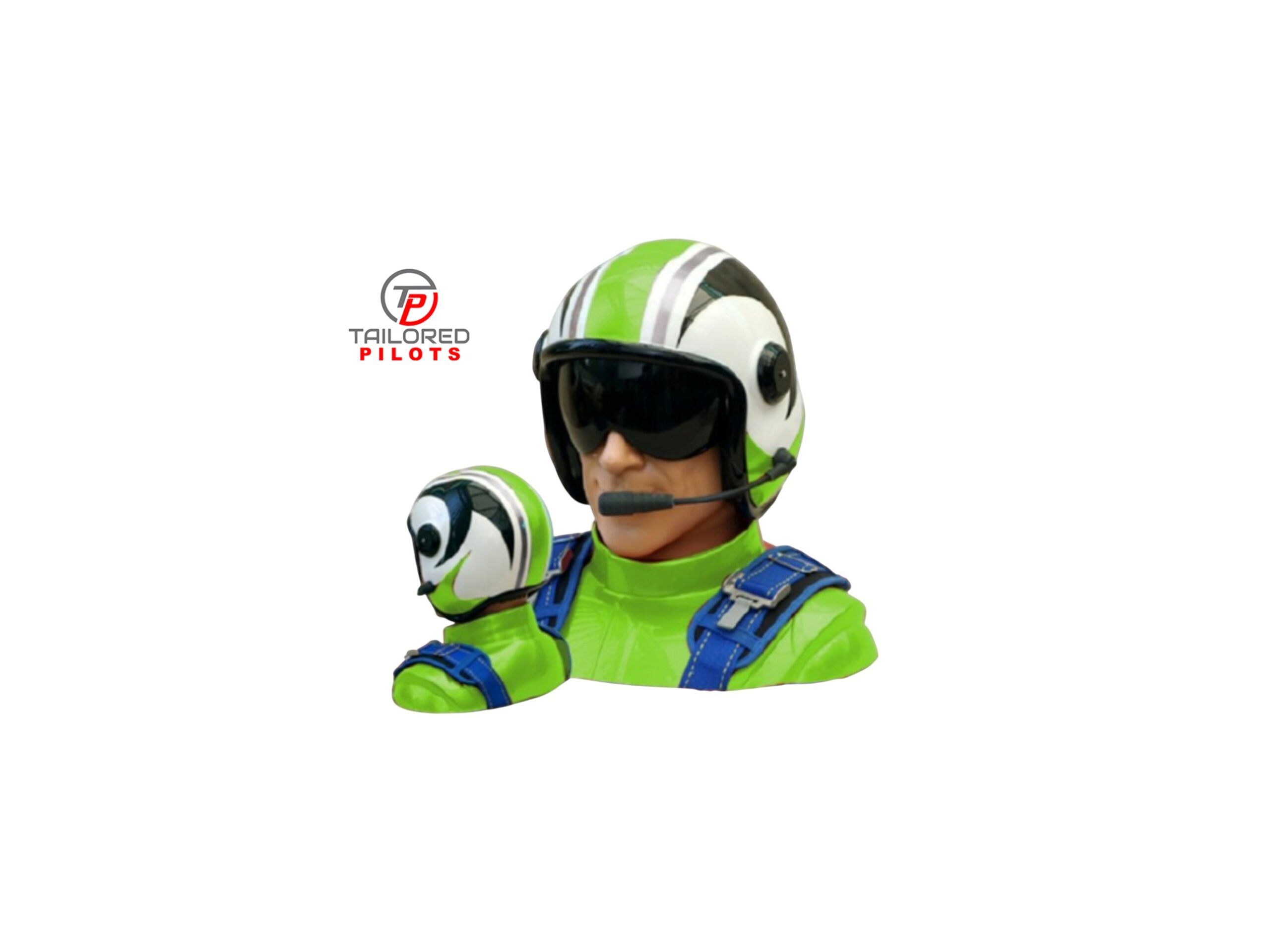 Pilotenfigur Akro GFK in grün mit blauen Gurten von Tailored Pilots