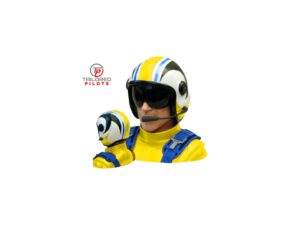Pilotenfigur Akro GFK in gelb mit blauen Gurten von Tailored Pilots