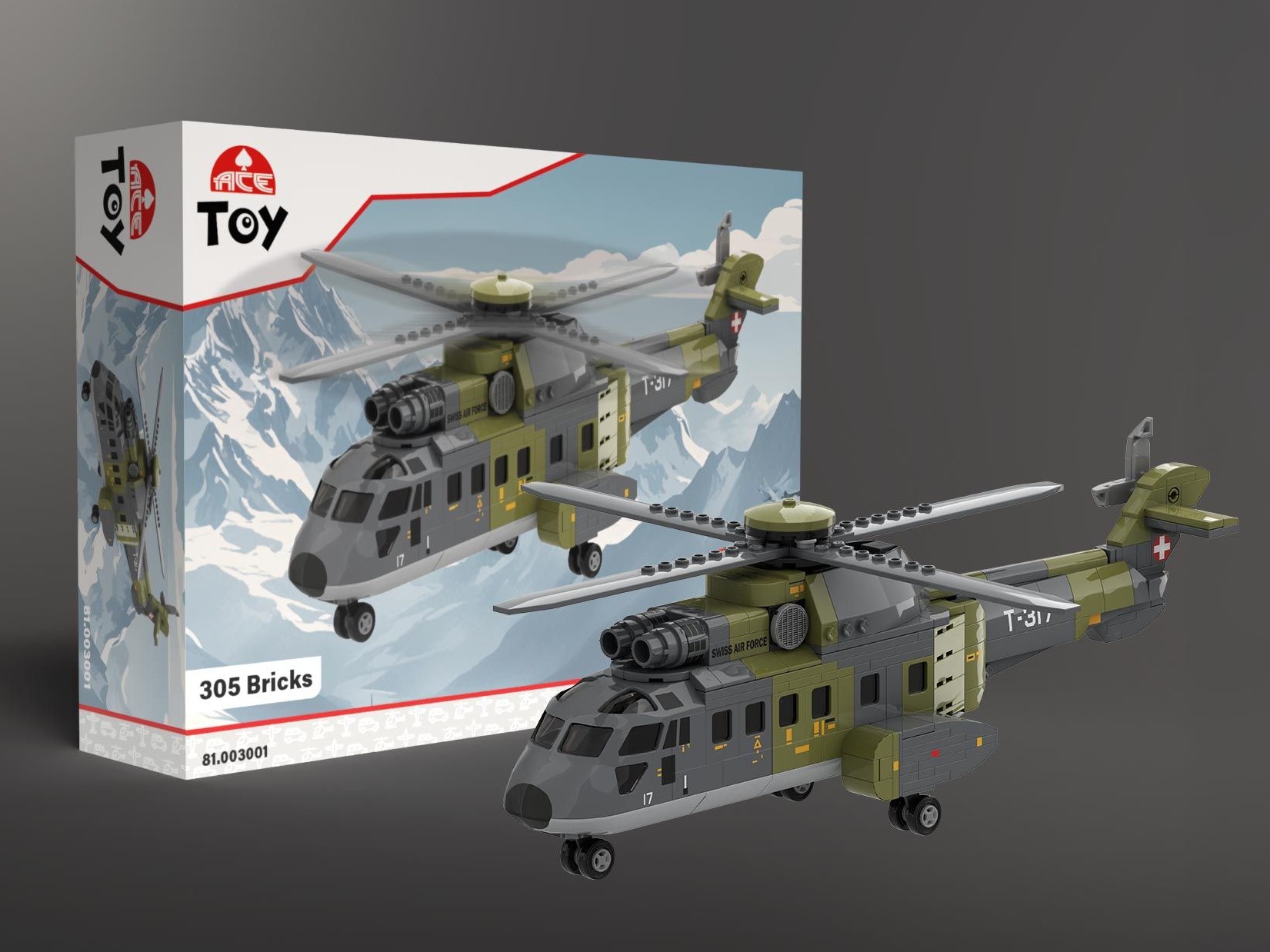 Cougar - Super Puma AS532 Swiss Air Force - ACE Bricks Klemmbaustein-Set