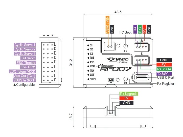 FrSky Rotorflight VANTAC RF007 Twin - Flybarless - FBL Flight Controller – Bild 5