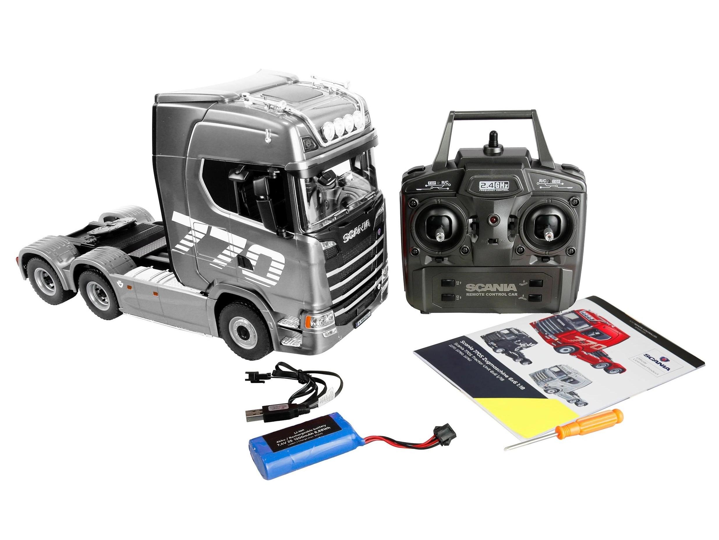 RC LKW Lastwagen Scania 770S V8 - silber - mit Auflieger 1:18 - Huina 1501 – Bild 3