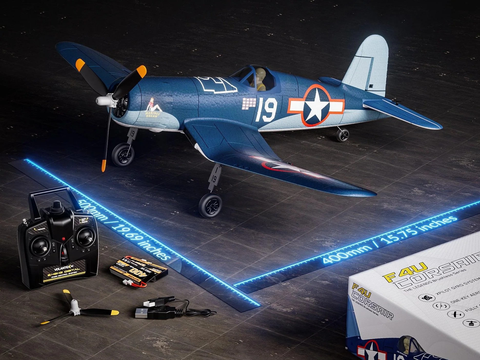 Corsair F4U, Spw 500mm, RTF Komplett Set von Volantex - EXA76803 – Bild 6