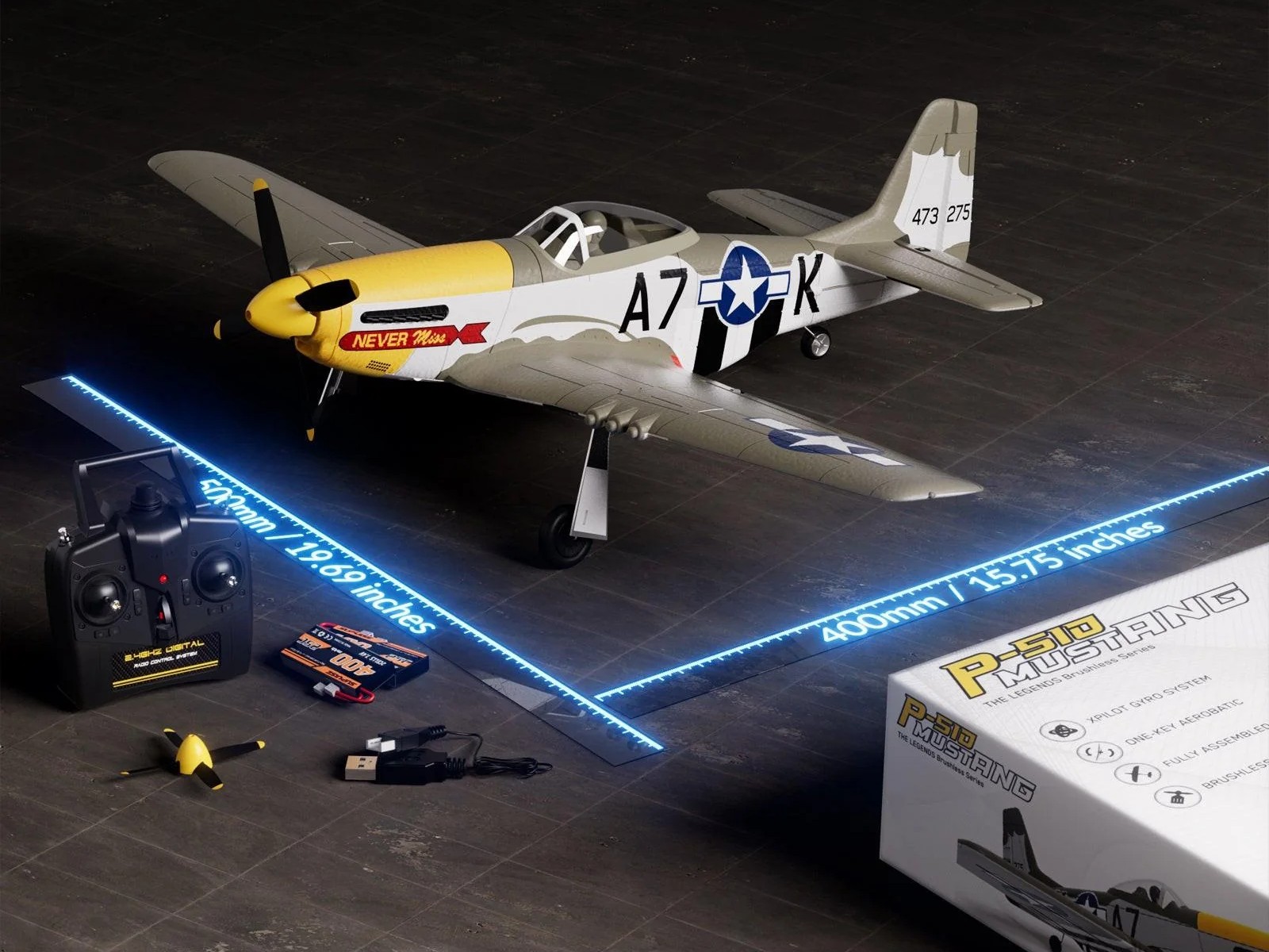 Mustang P-51D, Spw 500mm, RTF Komplett Set von Volantex - EXA76802 – Bild 4