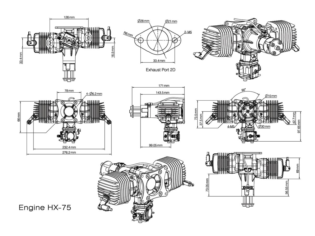 HangX HX-75S - 75ccm Twin 2-Zylinder Boxer Benzinmotor – Bild 3