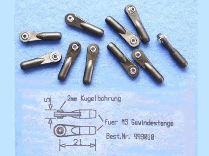 Gabriel Kugelgelenk für M2 Gewindestangen - 2mm Kugelbohrung