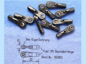 Gabriel Kugelgelenk, sechskant für M3 Gewindestangen - 3mm Kugelbohrung