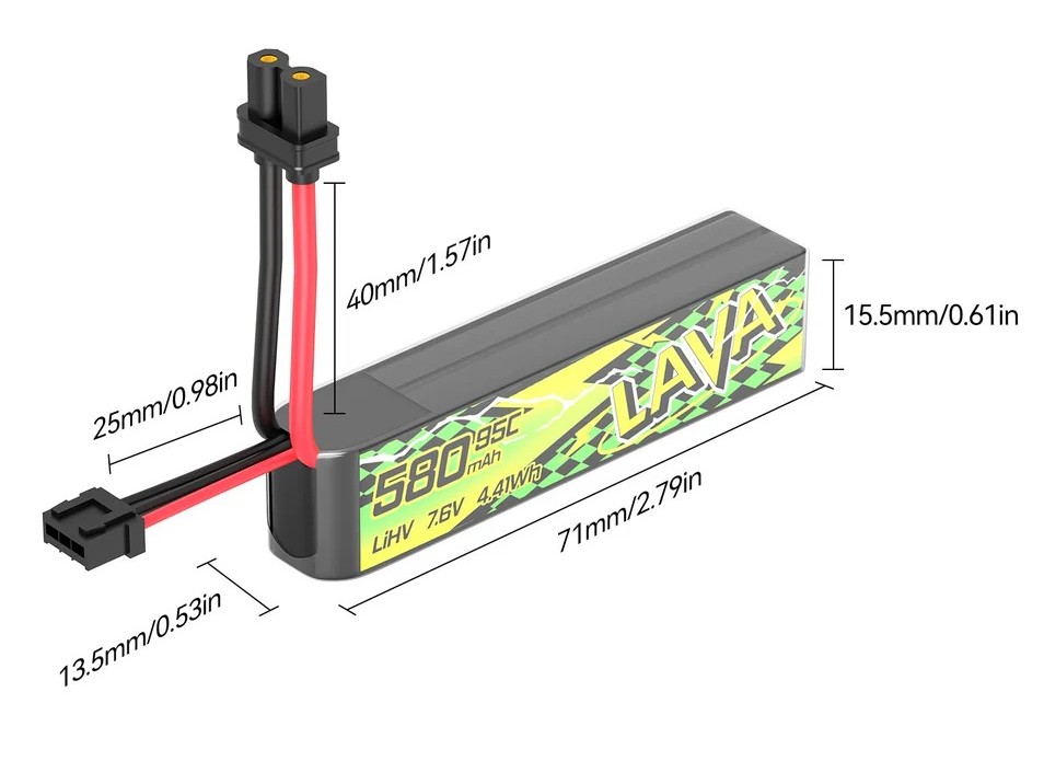 BetaFPV LAVA II LiPo Akku 2S 7.6V, 580mAh - 95C - XT30 - 2er-Set – Bild 2