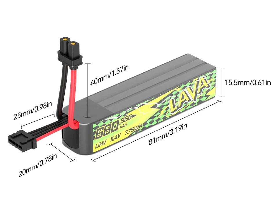 BetaFPV LAVA II LiPo Akku 3S 11.4V, 680mAh - 95C - XT30 - 2er-Set – Bild 2
